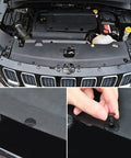 Close-up of 100 Piece Engine Cowl Bumper Fender Clip Replacement Kit For Nissan Altima Sentra Frontier Rogue Murano Infiniti FX Series And Mazda L33X13209 8mm Hole Fits 20mm Head 12mm Stem Includes One Fastener Remover For Easy Install being installed on car engine