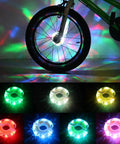 Rechargeable LED Bike Wheel Light A16 7 Color Spoke Light With 16 Modes Waterproof glow on spoke and hub.
