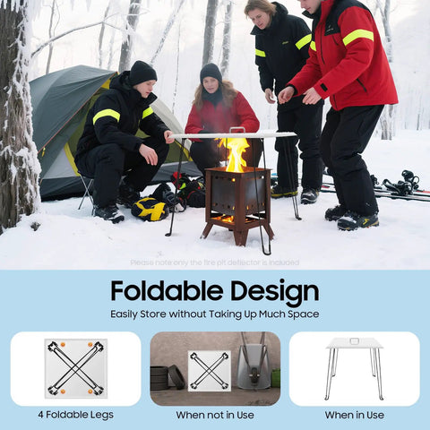 Fire Pit Heat Deflector 24x24x24 Inch Stainless Steel Burner Cover That Pushes Heat Down and Out with foldable legs in use