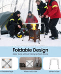 People using Foldable Heat Deflector For Solo Stove Bonfire 24 Inch Square Stainless Steel Fire Pit Shield in snow.