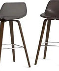 Randolph 26 Inch Mid Century Bentwood Counter Height Stool Set Of 2 In Dark Brown Vegan Faux Leather, side view