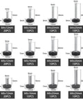 195 Piece Knurled Thumb Screw Kit With 12 Sizes M4 M5 M6 In 12, 16, 20, 25mm Lengths, labeled sizes shown