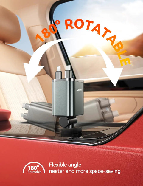 Ultra Compact 4 In 1 Retractable Car Charger With 84W USB C Fast Charging For iPhone 17 16 15 14 13, rotatable design in car