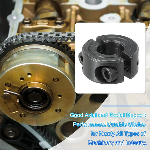 Tough As Nails Heavy Duty Bore 8 mm Double Split Shaft Collar With 18 mm Outer Diameter And 9 mm Thickness Carbon Steel Locking Collar Clamp Set Screw And Hex Wrench Pack Of Four For Machine Tools And Automotive Applications image showing collar next to machinery