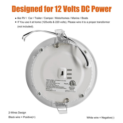 Sturdy 4.65 Inch 12V LED Puck Lights For RV Interior And Van Life Builds, Aluminum Recessed Ceiling Lamps With Switchable 3000K To 5000K Illumination, Smooth Drop In Install For Your Rig