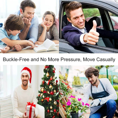 Collage of men in various activities wearing No Buckle Elastic Belt For Men, Stretch Buckle Free Jeans Belt, 1.38 Inch Wide, Black.