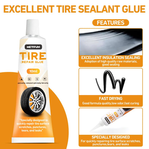 Total Game Changer for Emergency Flat Repairs Featuring 40 Piece Tire Plug Kit and Three Tubes of Thick Black Tire Sealant to Caulk Screw Holes and Nail Punctures in Tubeless Treads Super Fast, 10ml tire repair glue tube.