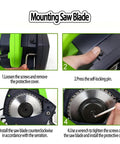 Manual showing how to mount saw blade on Electric Pipe Cutting Machine With Automatic Pipe Cutter And Deburring Tool Heavy Duty