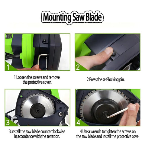 Manual showing how to mount saw blade on Electric Pipe Cutting Machine With Automatic Pipe Cutter And Deburring Tool Heavy Duty