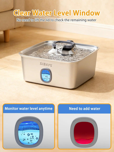 Huge 4 Gallon Dog Water Fountain For Large Dogs And Multi-Pet Homes Stainless Steel Pet Fountain with Water Window