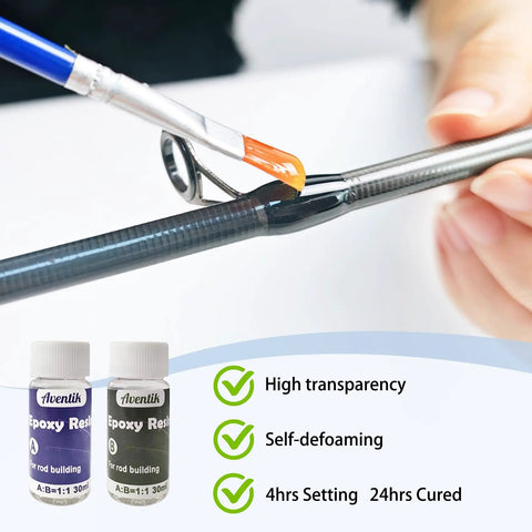 Applying All In One Fishing Rod Repair Kit With Two Part Epoxy Resin to guide on a fishing rod.