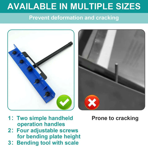 Comparison of 15.25 Inch Sheet Metal Hemming And Bending Tool with another tool, showing adjustable screws and handheld handles.