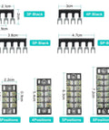 Diagram showing Dual Row Screw Terminal Blocks Set With Covers For Easy Wiring, 8 Sets Of 3 to 6 Positions, measurement details.