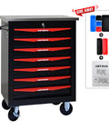 Heavy Duty Steel Tool Cabinet With Lock And Ball Bearing Drawers On Mobile Wheels For Garage Or Workshop In Black And Red Finish