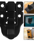 Spring Toggle Latch For Wooden Boxes With Retro Duckbill Hasp Lock Hardware Kit shown on wooden and metal boxes