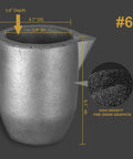 Heavy Duty Clay Graphite Crucible With Pour Spout For Metal Melting And Foundry Work, 6.1" height, 5.6" depth, high-density graphite.