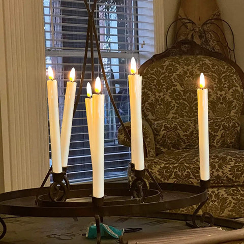 Battery Operated Flameless Taper Candles With Remote And Timer, Realistic 3D Flickering Flame, Ivory Dripless Floating Window Candles