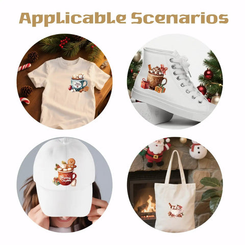 12 Piece Dessert Cup Iron On Transfer Kit For Christmas Festive Dessert Cup Designs DIY Heat Transfer Stickers on shirt, shoe, cap, and bag