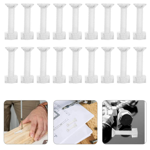 Cross Head Countersunk Screw And Nut Kit With Transparent Acrylic Nuts, 100 Piece Set, clear screw and hex nut pieces for furniture assembly