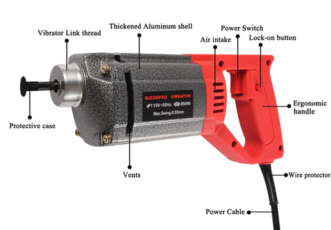 Beast Mode Ready Electric Concrete Vibrator 0.85 HP 850W Motor 13000 VPM Handheld Pencil Style For Construction And Patching Portable Lightweight Vibrator With Lock On Button For Extended Use