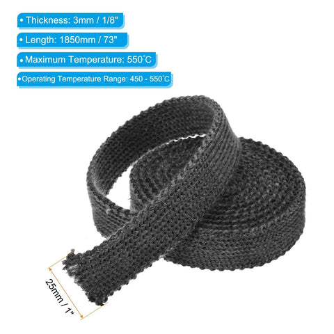 PATIKIL wood stove gasket, 2 pcs, 1in x 1/8in x 73in, flat graphite fiberglass seal rope, black, coiled