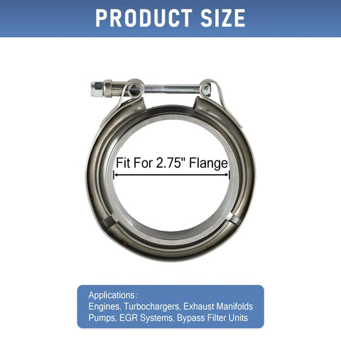 2.75 Inch V Band Clamp With Flange Stainless Steel Universal Turbo Exhaust Downpipe Connector