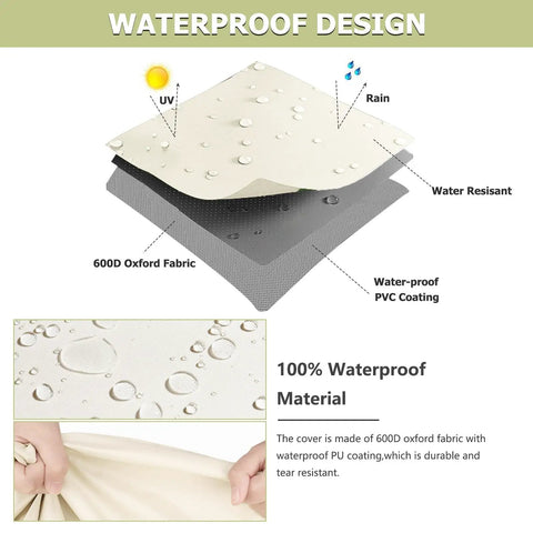 Heavy Duty 600D Waterproof Patio Adirondack Chair Cover material layers showing water resistance against UV and rain.