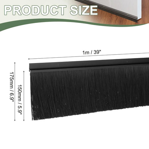 1m heavy duty door sweep brush with black polypropylene bristles for sealing gaps on entry doors.