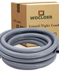 Ultra Heavy Duty Non Metallic Flexible Pvc Liquid Tight Electrical Conduit 1-1/2 Inch Diameter 25 Foot Length in a coil with packaging.