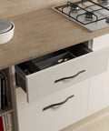 Modern Matte Black Cabinet Handle Set For Doors And Drawers Minimalist Wardrobe Pulls installed on kitchen drawer