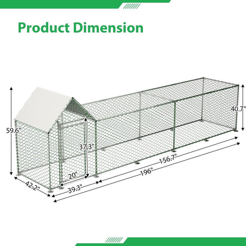 Heavy-Duty Galvanized Steel Chicken Coop Run Built Tough For Backyard Poultry Housing With Weather-Resistant Cover And Secure Mesh Enclosure 1x1 Plus 4m Run For Easy, Safe Outdoor Containment dimensions diagram