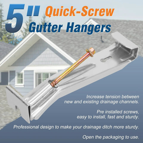 5-inch gutter hanger for aluminum K style gutters with pre-installed rust-resistant screws and quick clips.