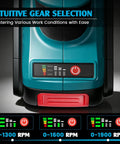 Brushless Cordless Sheet Metal Nibbler For Makita 18V Battery control panel showing intuitive gear selection and RPM settings.