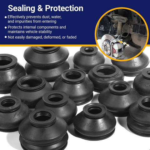 14 Piece Automotive Tie Rod End Boots Kit With Ball Joint Rubber Boots Universal Dust Cover For Tie Rod Accessories Tough As Nails Durable Black Rubber High Temp Wear Resistant Fits Most Vehicles, black rubber boots set
