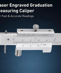 Vernier Caliper 0-8 Inch and 0-200 MM Stainless Steel Dual Scale with Carbide Scriber close-up view showing laser-engraved scale