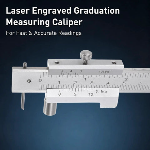 Vernier Caliper 0-8 Inch and 0-200 MM Stainless Steel Dual Scale with Carbide Scriber close-up view showing laser-engraved scale