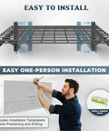 Heavy Duty 4 Pack Garage Wall Shelving Set With 1400Lb Capacity, 2x3 Ft Shelves, wall installation instructions displayed.
