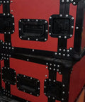 Red and black toolboxes with 6.34 Inch Black Spring Loaded Handles, showing handles' chrome iron construction and rubber grip.