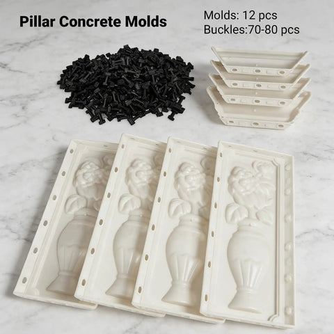 38 By 13 Inch Concrete Pillar Molds For Balcony And Garden Balusters Beefy Heavy Duty 6mm Thick Reusable ABS Cement Form Durable Weatherproof For Outdoor DIY Columns And Long Lasting Concrete Creations shown with molds and buckles on marble surface.