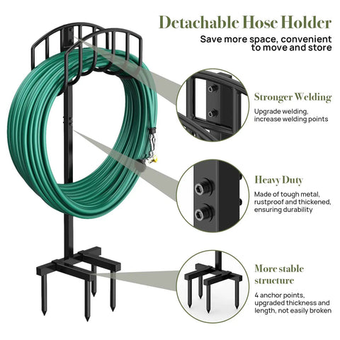 Freestanding Garden Hose Holder for Outdoor Use Sturdy Heavy Duty Metal Water Hose Hanger and Storage Stand Black Keeps Hoses Neat No Fuss Tangle Free Easy To Move Weather Resistant Yard Rack