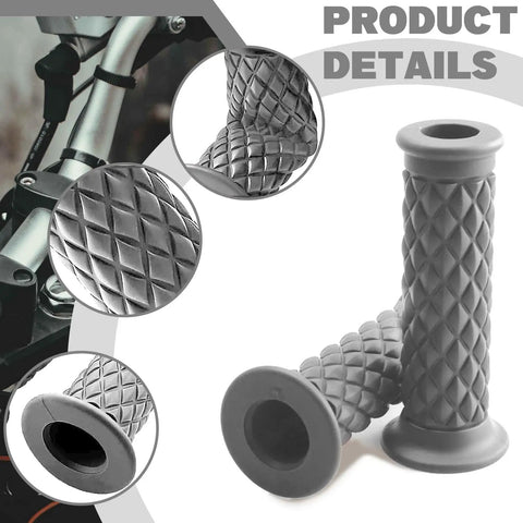 Non Slip Rubber Motorcycle Hand Grips For Seven Eighths Inch 22mm And 24mm Bars Open End Vintage Thruster Style One Size Fits Most