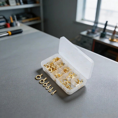 Top Grade 150 Pcs Brass Ring Cable Lug Terminal Kit With M3 To M10 Sizes For Solid Bare Copper Wire Crimping And Easy Home Auto Wiring Projects Inside Neat Clear Storage Box, brass lugs in case