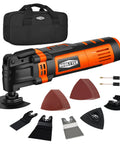 Go-To Do It All Oscillating Multi Tool With 3.5 Amp Motor, 6 variable speeds, 20-piece kit, bag, and accessories displayed