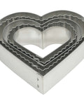 Stainless steel heart-shaped cookie cutters set, five graduated sizes with crinkle edges
