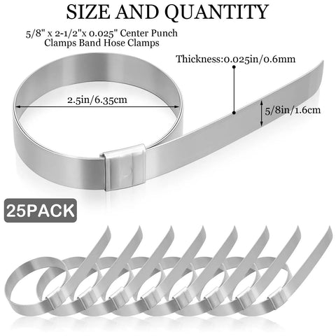Heavy Duty 25 Pack Stainless Steel Hose Clamps 2.5 Inch Size With 5/8 Inch Wide, showing 25 clamps for secure tubing.