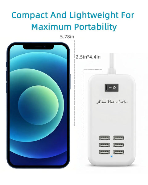 Six Port USB Charger Hub With US Plug Desktop Power Wall Adapter Cable Included Travel Charging Station For Six USB Devices