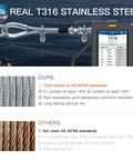 Marine Grade Stainless Steel Cable One Eighth Inch For Deck Railing, Aircraft Style Wire Rope, Seven By Seven Strand Core