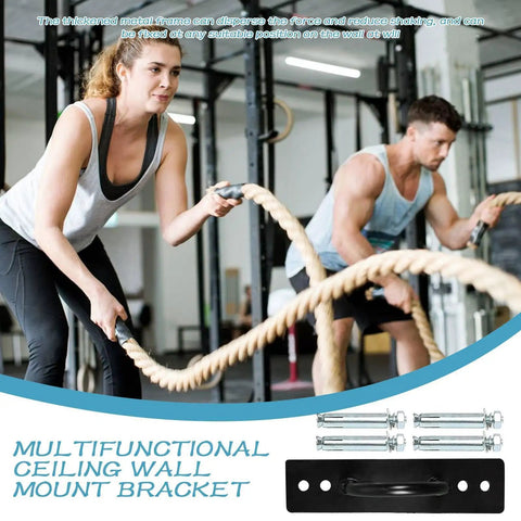 Heavy Duty Dope Battle Rope Bracket Wall And Ceiling Mount For Gym Training And Home Workout Stations Vibration Reduction Design Solid Metal Frame Perfect For Garage Studio Apartment Outdoor Backyard And Yoga