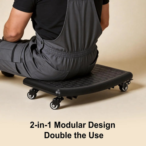 Person using 2 In 1 Rolling Mechanic Stool And Creeper Seat With Modular Removable Cushion Tool Tray Heavy Duty 300 Lbs Capacity