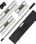 Pro Grade Drywall Skimming Blade Set With 10, 16, And 24 Inch Blades Plus 35 To 78 Inch Extension Handle in aluminum housing